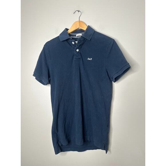 Y2K Abercrombie Fitch Polo Shirt Mens Size M Muscle Embroidered Logo Navy Blue - Picture 1 of 6